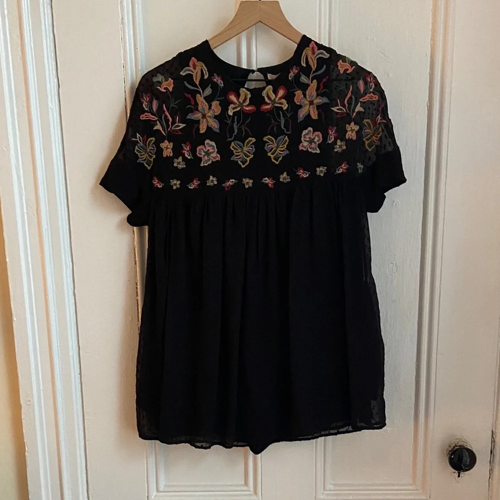 Zara Black Mini Dress with Floral Embroidery - Picture 1 of 2